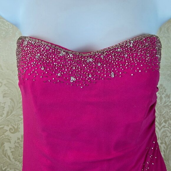 Precious Formals Size 10 Pink Strapless Beaded Formal Gown Prom Sweetheart Neck - Picture 2 of 14